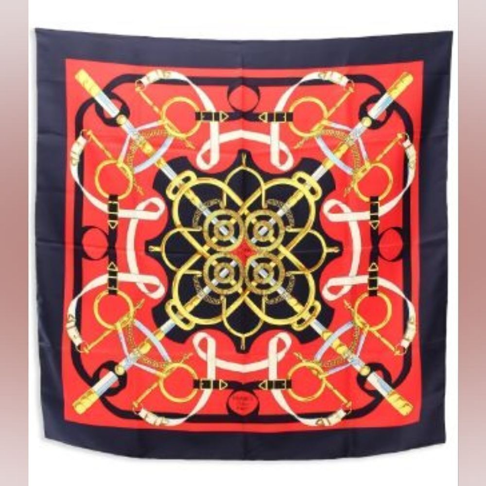 Hermès Eperon d'Or Sellier silk scarf Authentic